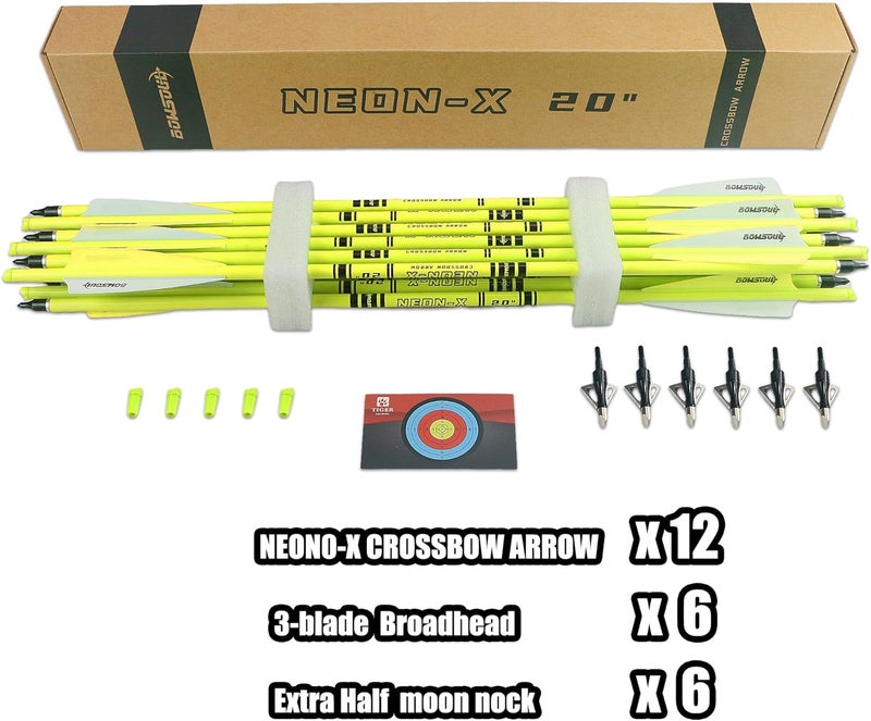 BOWSOUL Crossbow Bolts 20inch Fluorescence Color Carbon Crossbow Hunting Arrows with 4" Vanes and Replaced Arrowhead(12 Pack) - Image 5